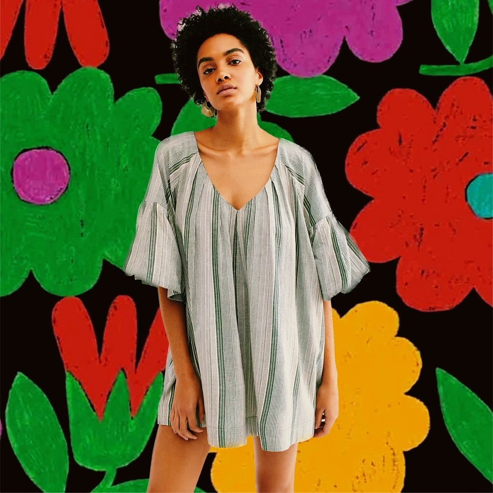 **FREE PEOPLE** Aleida Mini Dress, Size Large in Sage Combo